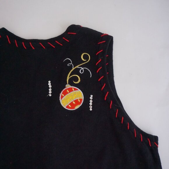 Vintage Holiday Editions Black Knit Beaded Ornament Christmas Sweater Vest 1X - Picture 9 of 10